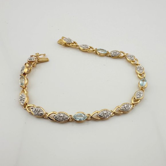 Blue Topaz Bracelet with Pretty Diamond Accents 14kt Gold Overlay Sterling - Picture 6 of 7
